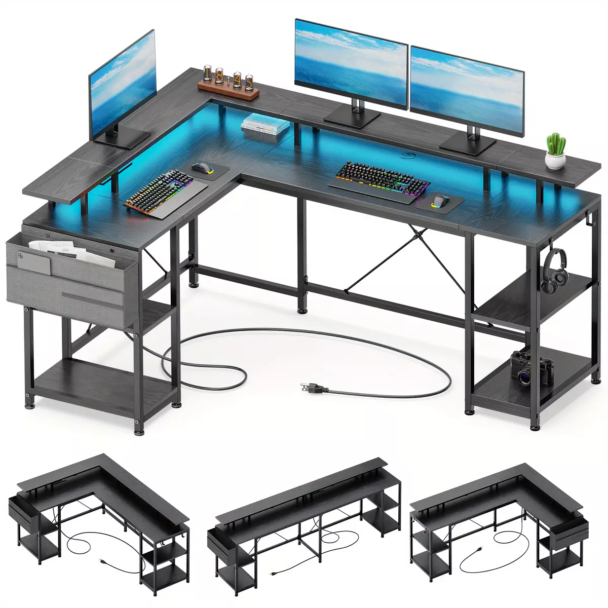 L Shaped Gaming Desk 95" Reversible Corner Computer Desk with Power Outlet