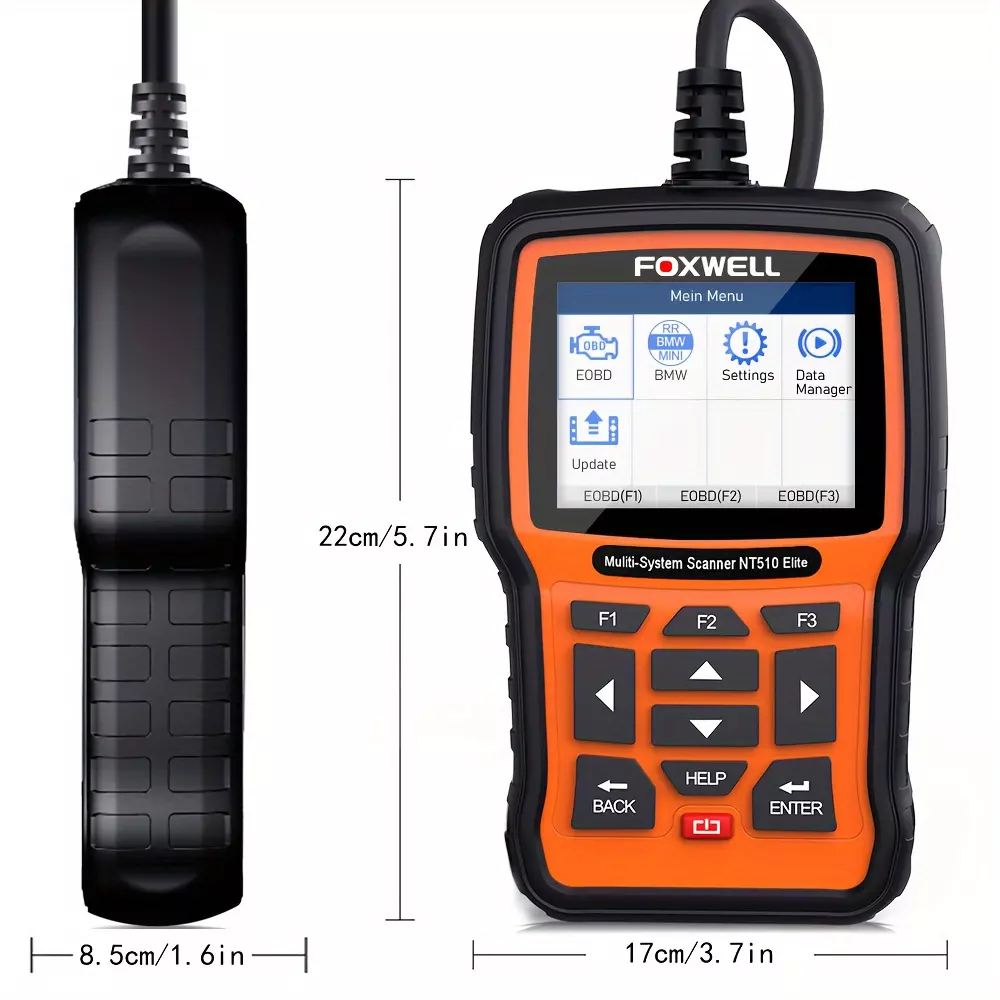 FOXWELL NT510 Elite Scan Tool For BMW Scanner Full Diagnostic Tool OBD2 Scanner, All System Bi-Directional Control Code Reader With All Reset Services, Battery Registration Tool Fit For BMW Mini