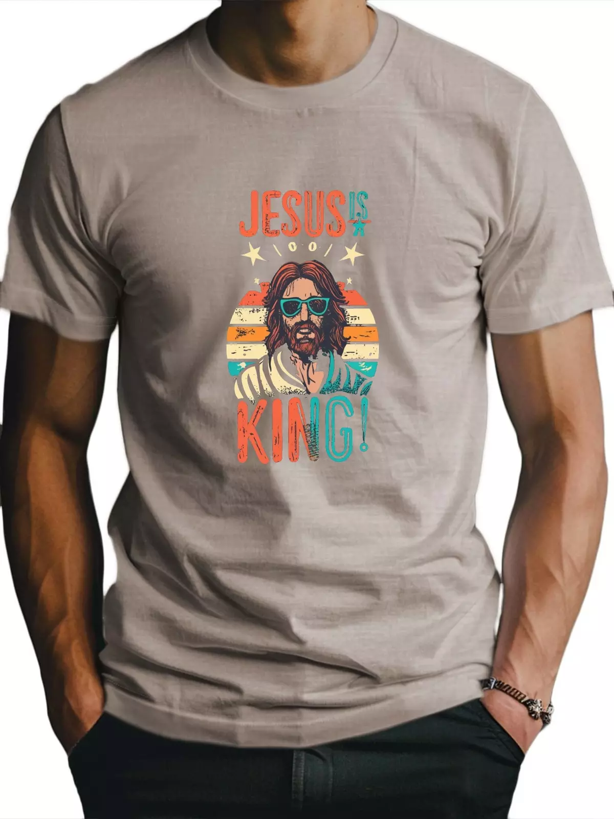 jesus is king Fitted Men's T-Shirt, Sweat-wicking and Freedom of Movement-Khaki