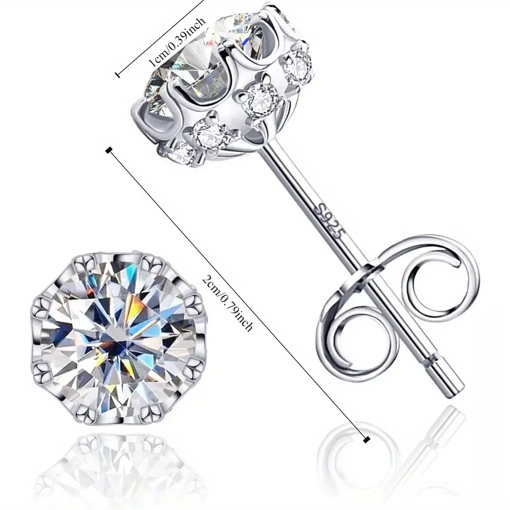AMORAMOR & FOREVER 18K White Gold Plated Brilliant Cut Cubic Zirconia Stud Earrings For Women Men 8 Prong 8 Zirconia Sterling Silver Post Hypoallergenic CZ Stud Earrings