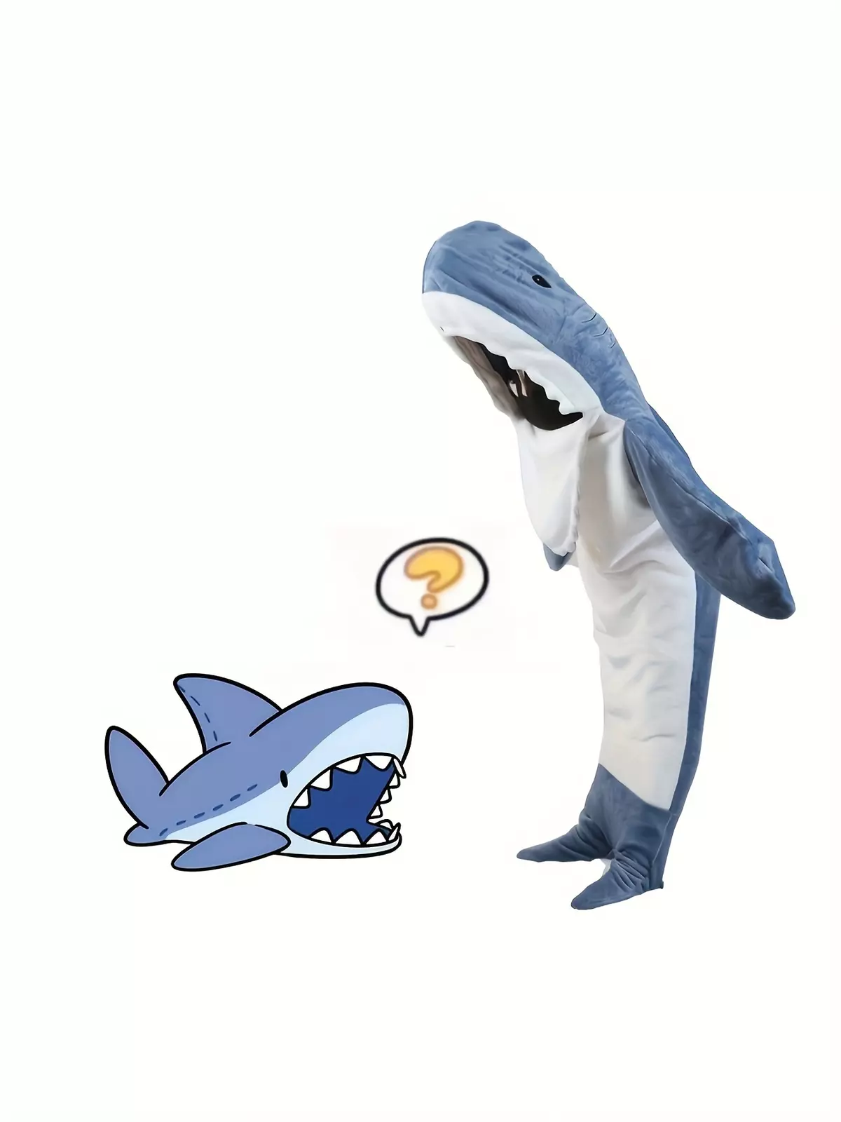 Cute Cartoon Shark Hooded Pajama Jumpsuit For Music Festival - Cosplay Costume With Long Sleeve & Soft Fabric