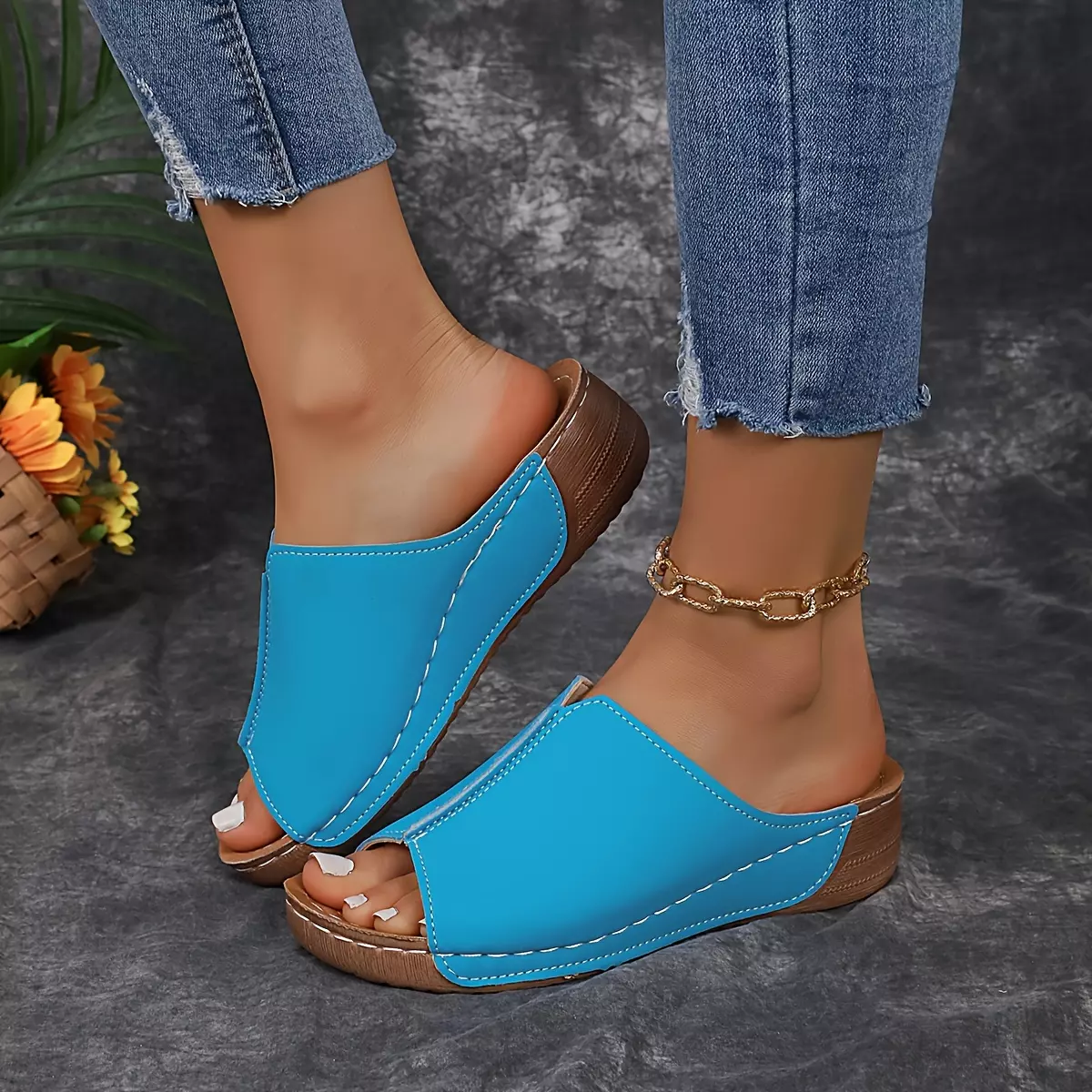 Elegant Women's Summer Wedge Sandals - High Heel Faux Leather Platform, Open Toe, Comfort Slip-On Design-grey