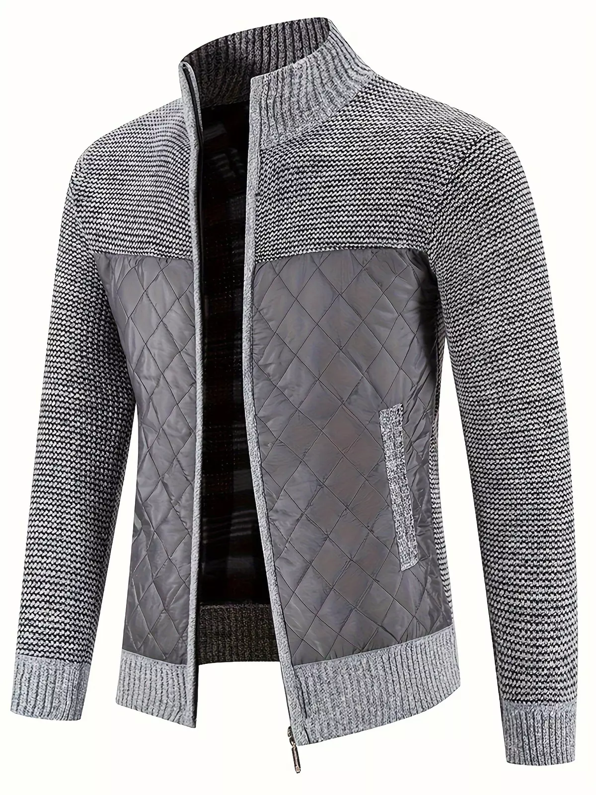 Men's Warm Sweater Casual Quilted Jacket, Stand Collar Jacket Coat For Fall Winter-Blue