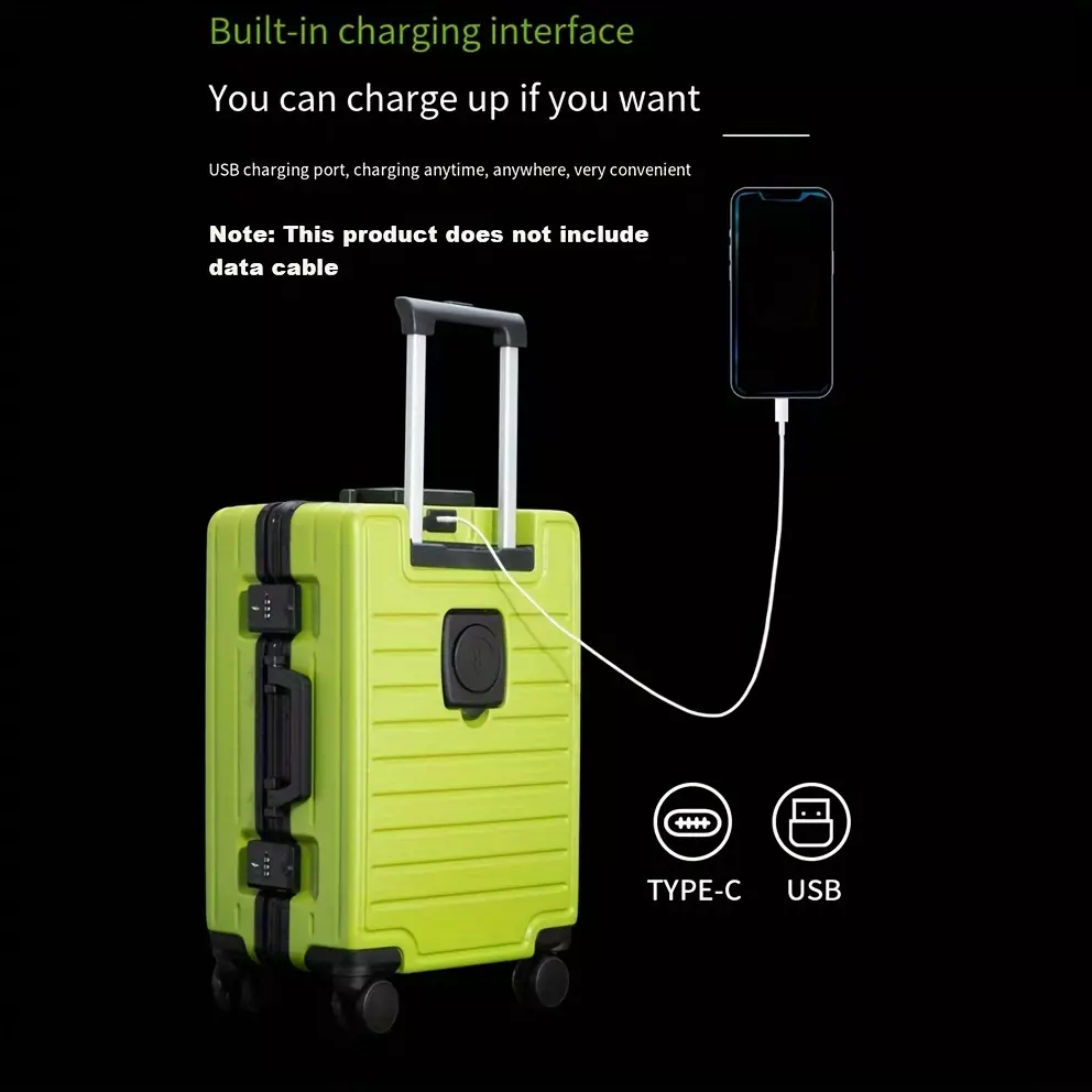 Minimalist Solid Color Luggage Case, Lightweight Hard Shell Travel Trolley Case For Outdoor Trip-Black 24 Inches