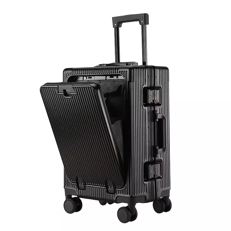 Minimalist Solid Color Travel Trolley Case For Women, Classic Versatile Suitcase With Spinner Wheels Design-Black 20 Inches