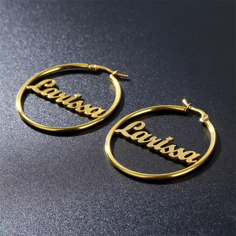 Custom Name Hoop Earrings Personalized Letter Nameplate Design Stainless Steel Gifts For Women