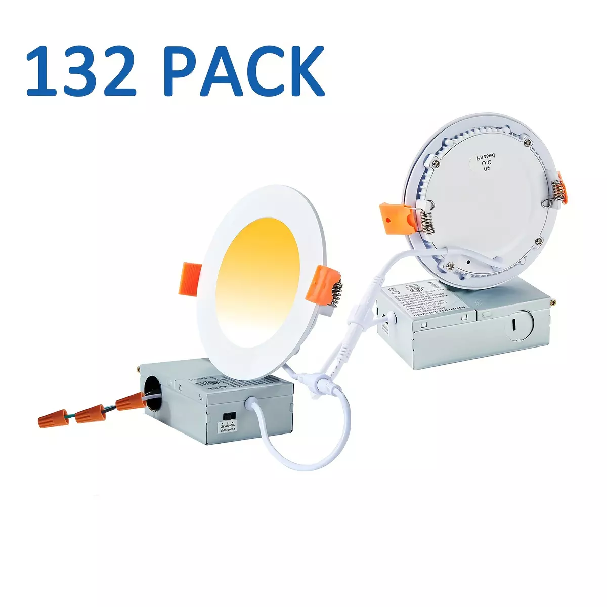 132pack 4 Inch LED Recessed Lights Canless Downlight Wafer Pot Lights, Dimmable & 5CCT Selectable (2700K/3000K/3500K/4000K/5000K), 9W, 120V, IC Wet Rated, ETL