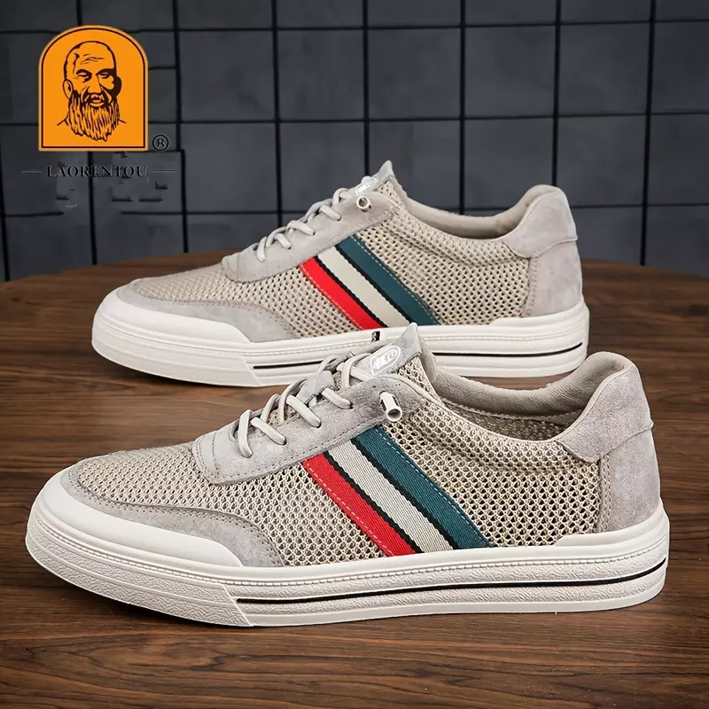LAORENTOU Men's Trendy Breathable Skateboard Shoes, Comfy Non Slip Durable Sneakers For Men's Outdoor Activities-Sand Color