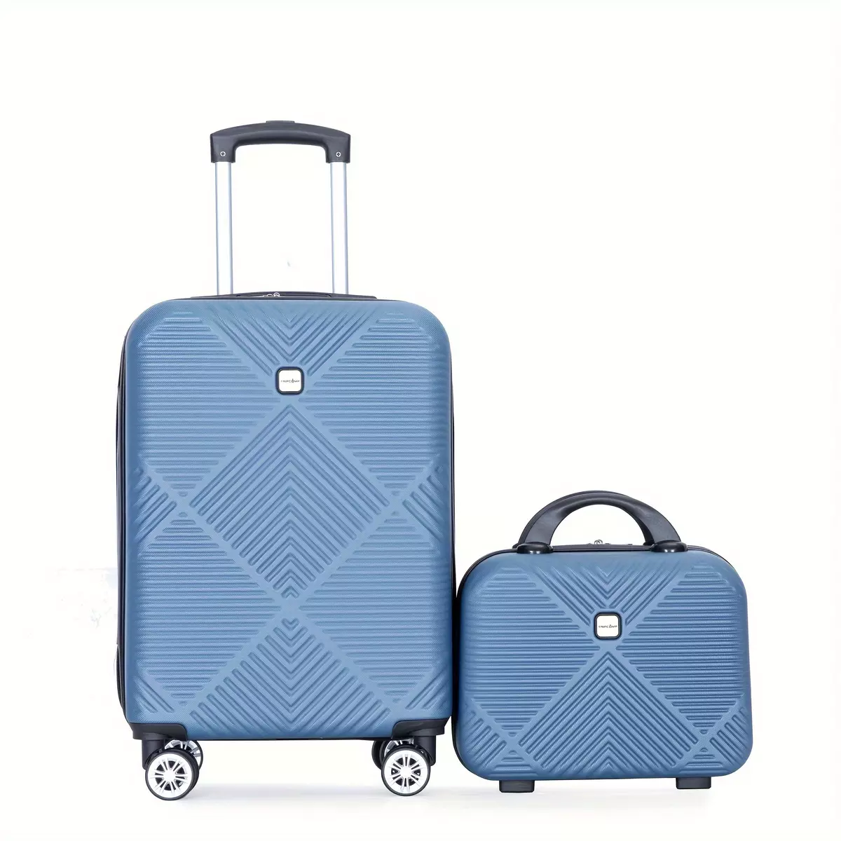 2-Piece Luggage Set, 20" Carry-On & 14" Case, ABS Hardshell, Lightweight Rhombus Pattern Suitcase, 360° Spinner Wheels-BLACK 14+20