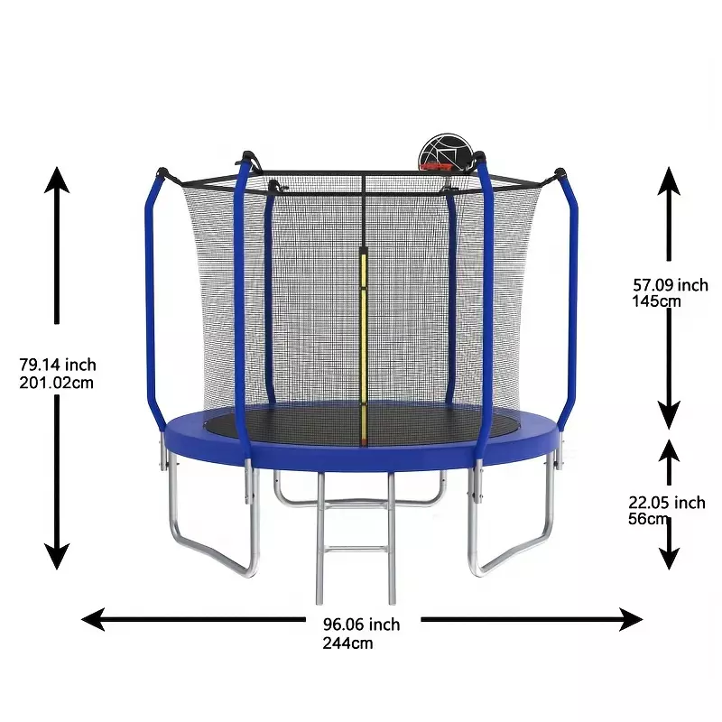 8FT Trampoline with Basketball Hoop Approved Reinforced Type Outdoor Trampoline with Safety Enclosure Net Fast Assembly Trampoline