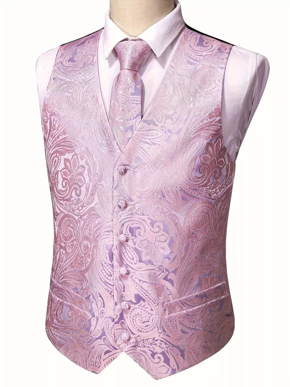 Plus Size Men's Pink Flowers Pattern Print Waistcoat For Party/wedding/formal Prom, Big & Tall Males