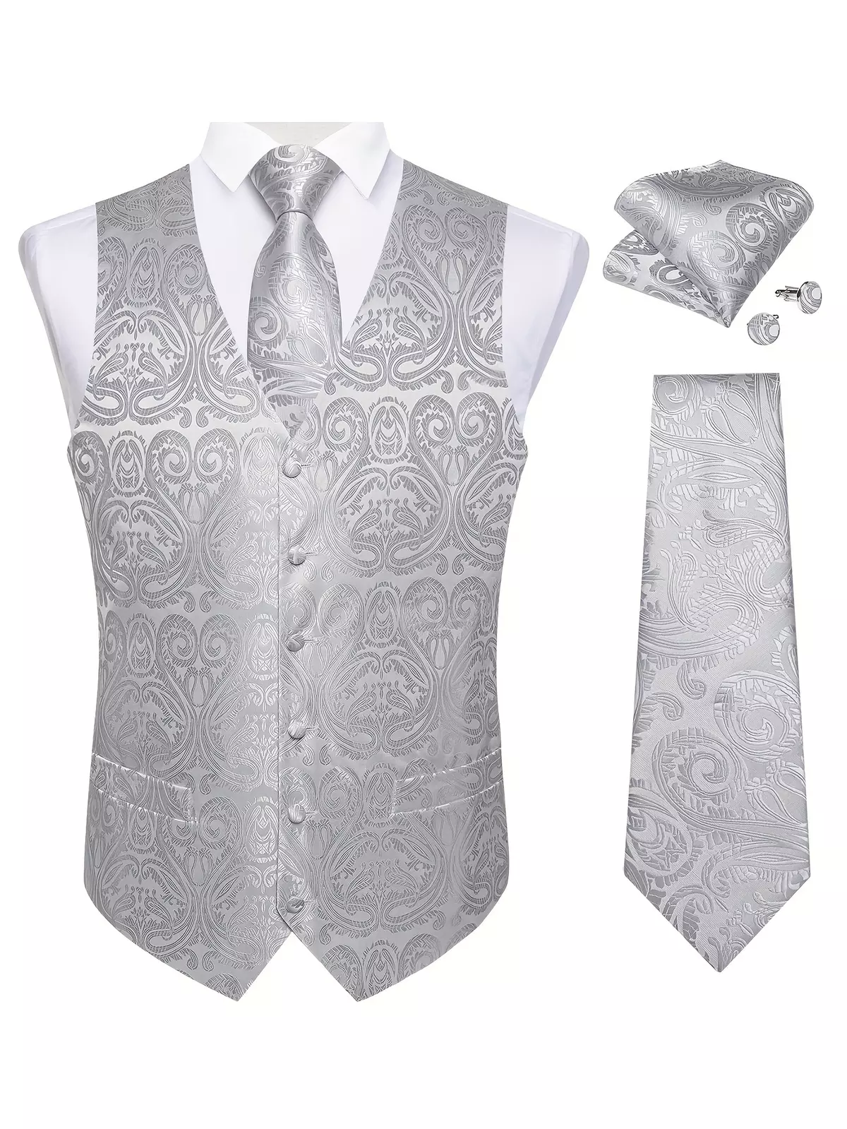 Plus Size Men's Solid Waistcoat & Necktie Set For Party/wedding/formal Prom, 4Pcs Suit Set For Males-Sky Blue
