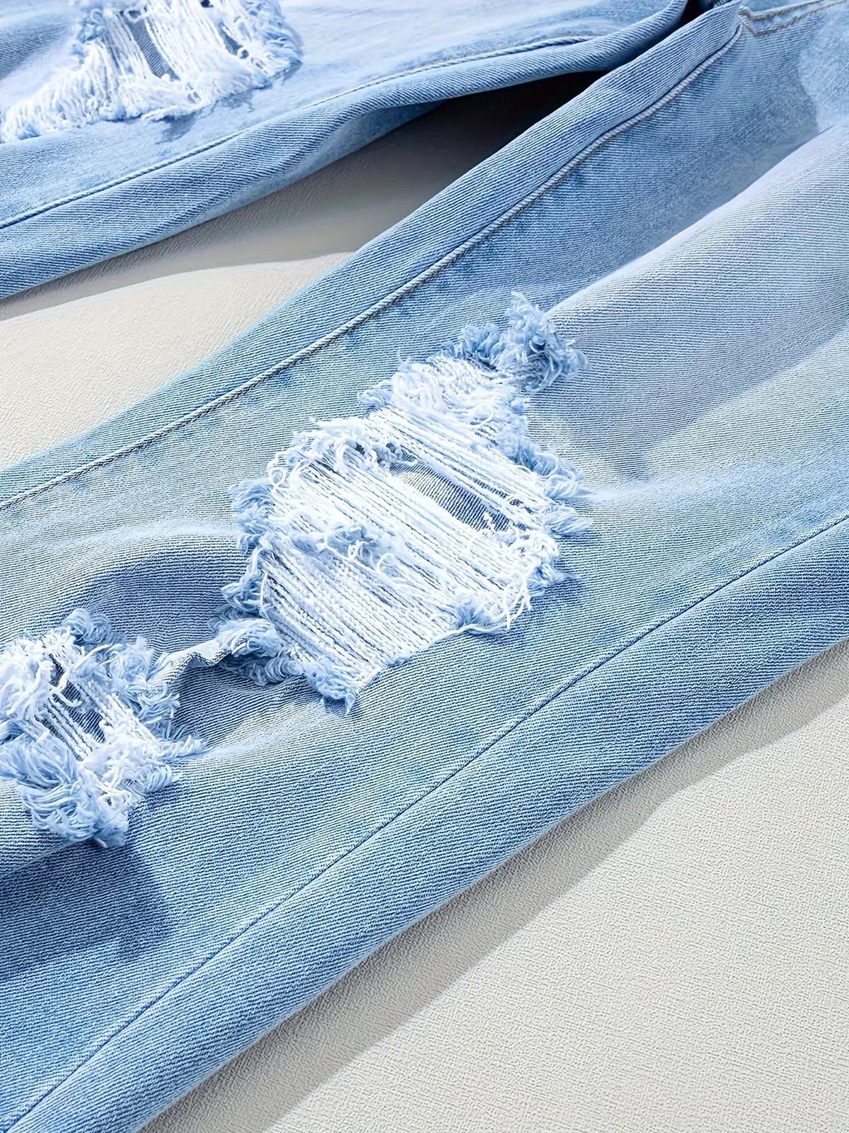 Sky Blue Heavy Destroyed High Waist Jeans