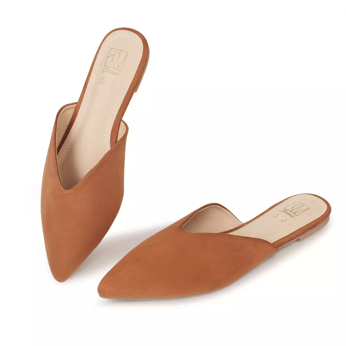 Women's Backless Slip On Slides Loafer Shoes, Comfortable Flats Pointed Toe Mules-Brown Suede