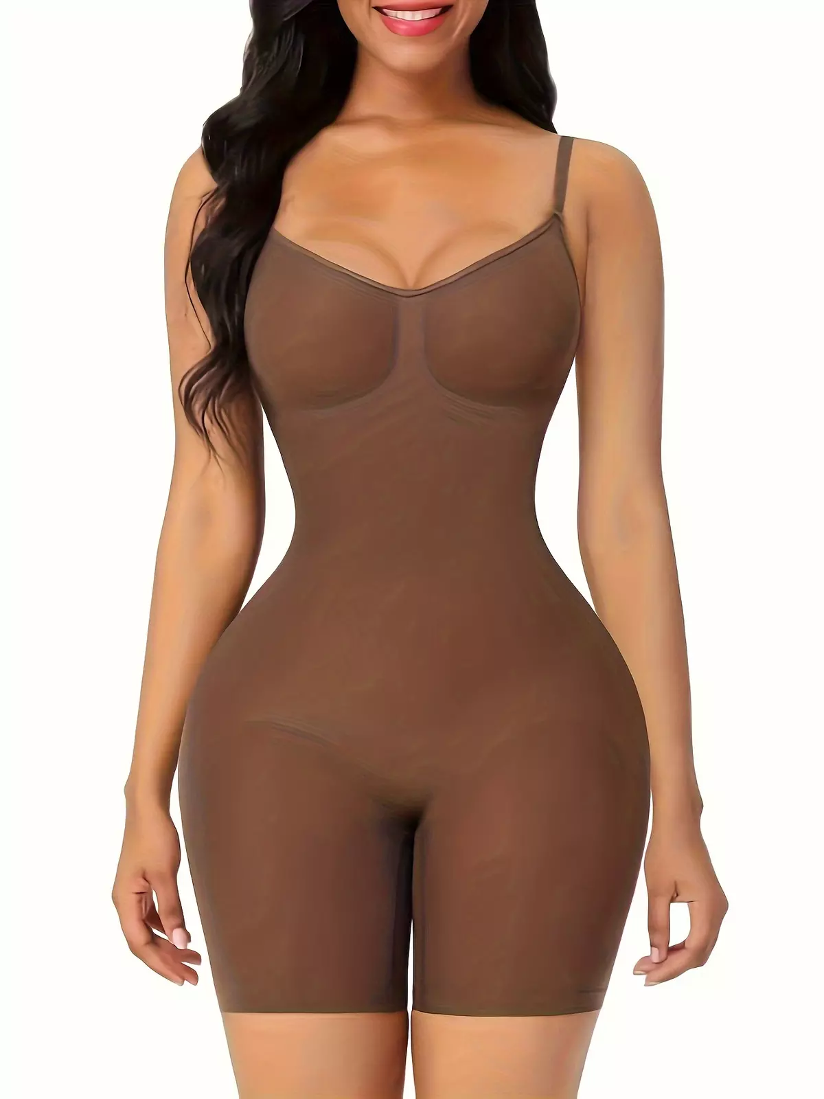 Solid Color Bodycon Cami Romper Jumpsuit, Sexy Backless Workout Romper Jumpsuit, Women's Clothing-Coffee