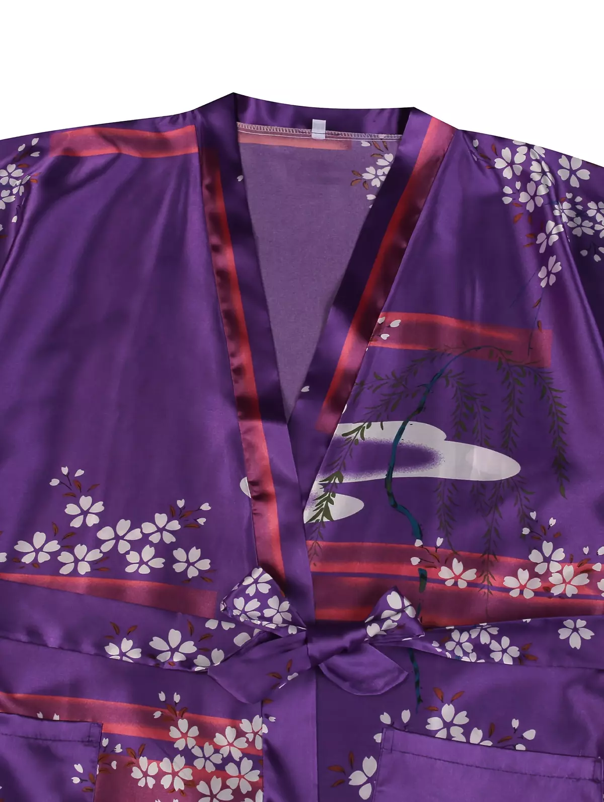 Floral Print Night Robe, Long Sleeve V Neck Robe With Belt, Women's Sleepwear-Champagne golden