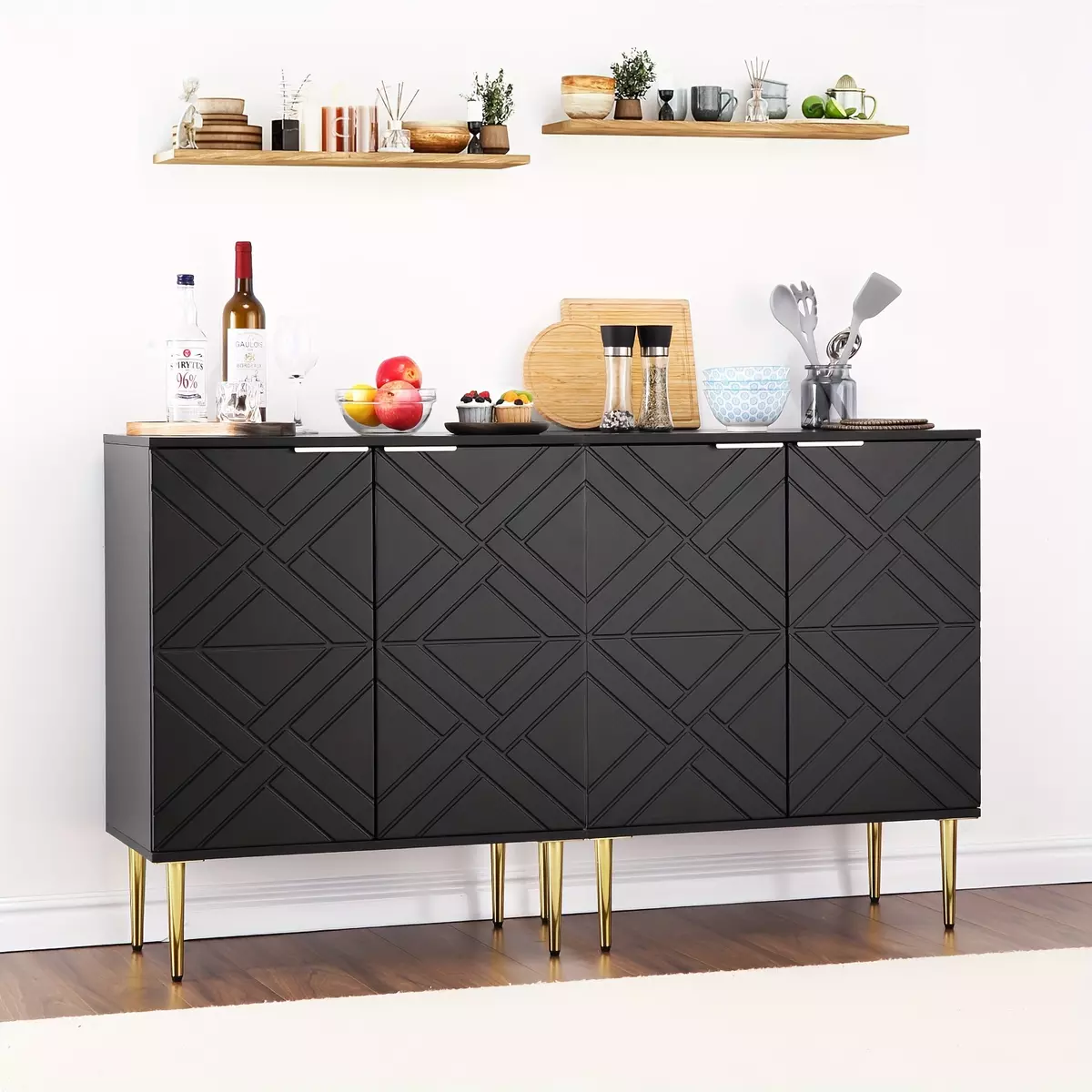 Buffet Cabinet, Kitchen Sideboard Storage Cabinet with 2 Doors, 29" Coffee Bar for Dining Room, Kitchen, Hallway, Black/White-White