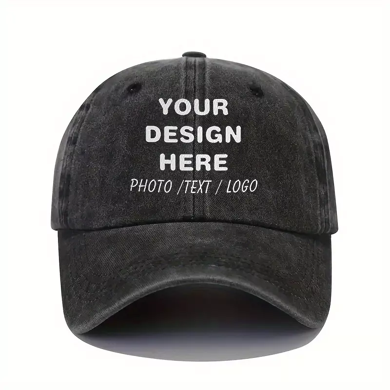 YOUR DESIGN HERE Slogan Baseball Cap Vintage Washed Dad Hat Outdoor Adjustable Sun Protection Sports Hats For Women Men-Navy Blue