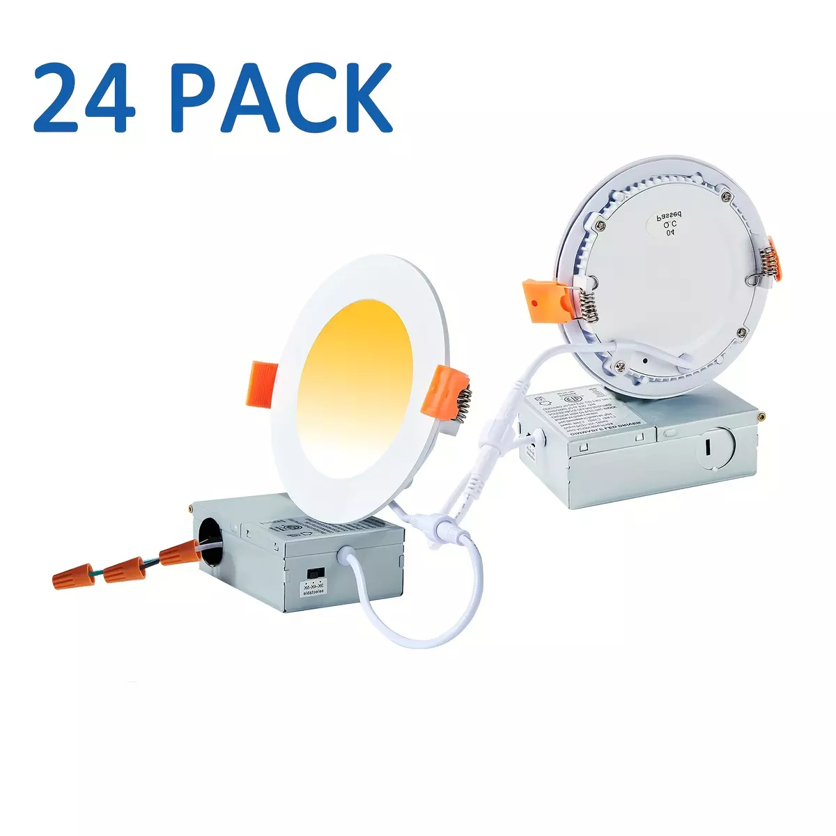 24pack Recessed Lighting 6 Inch Canless Downlight LED Wafer, Dimmable & 5CCT Selectable (2700K/3000K/3500K/4000K/5000K), 12W, 120V, IC Wet Rated, ETL-White