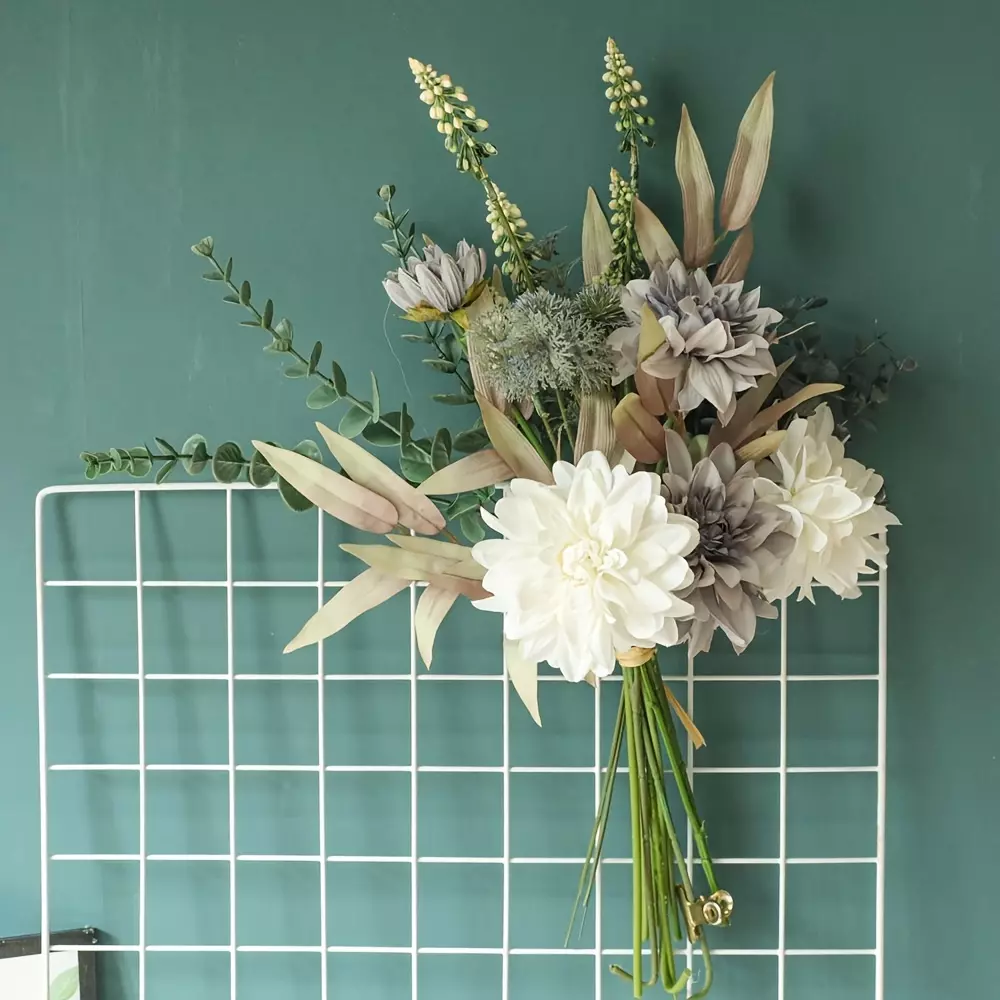 1 Set, 1 Bunch Artificial Flower Dandelion Peony Hybrid Bouquet Fake Autumn Flower Wall DIY Home Wedding Christmas Party Decoration-white