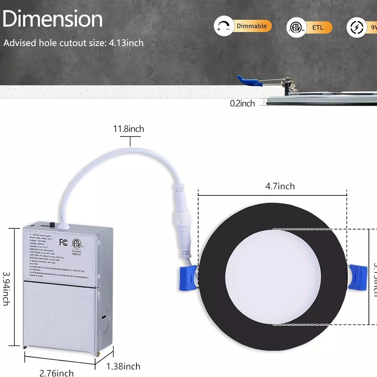 144pack 4 Inch Recessed Lighting LED With Night Light, Canless Downlight Wafer Pot Lights, Dimmable & 5CCT Selectable (2700K/3000K/3500K/4000K/5000K), 9W, 120V, IC Wet Rated, ETL