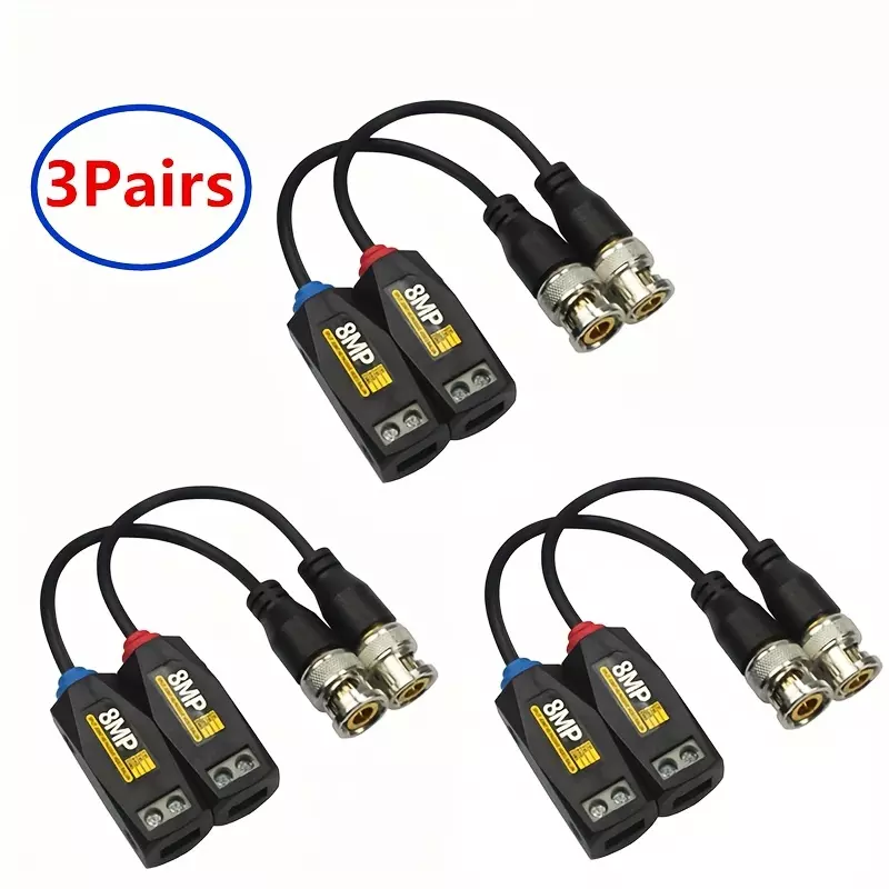 3 Pairs 8MP BNC CCTV Coax Video Balun Transmitter AHD/HD-CVI/TVI/CVBS Passive Twisted Pair