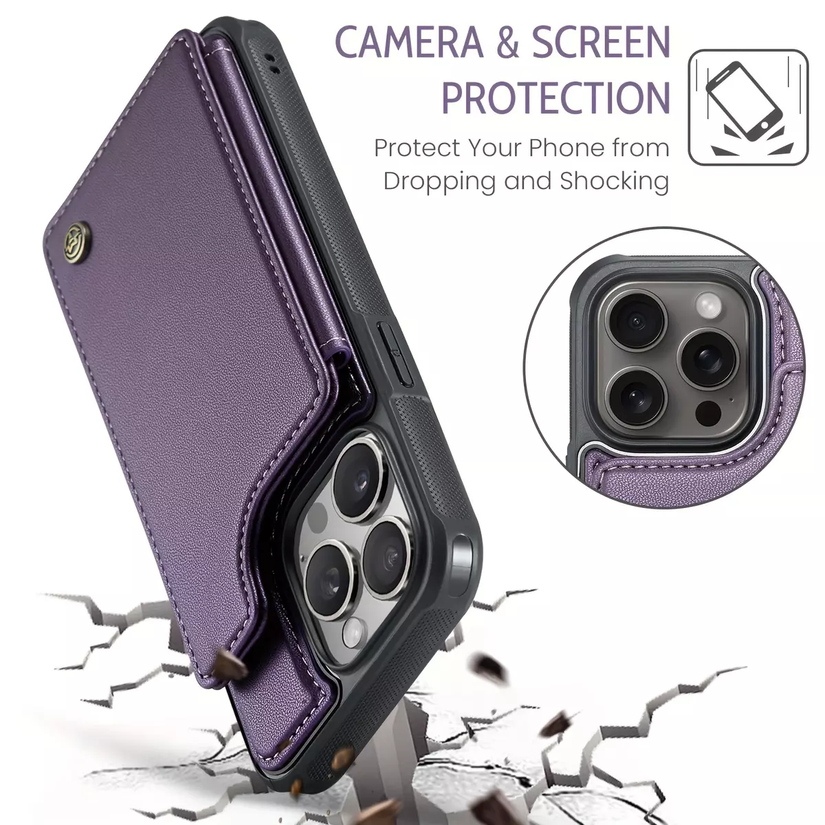 Premium Card Holder Wallet Case For IPhone 15/14/13/12/11 Pro Max - PU Faux Leather, RFID Blocking, Magnetic Clasp, And Shockproof Protection!-Purple