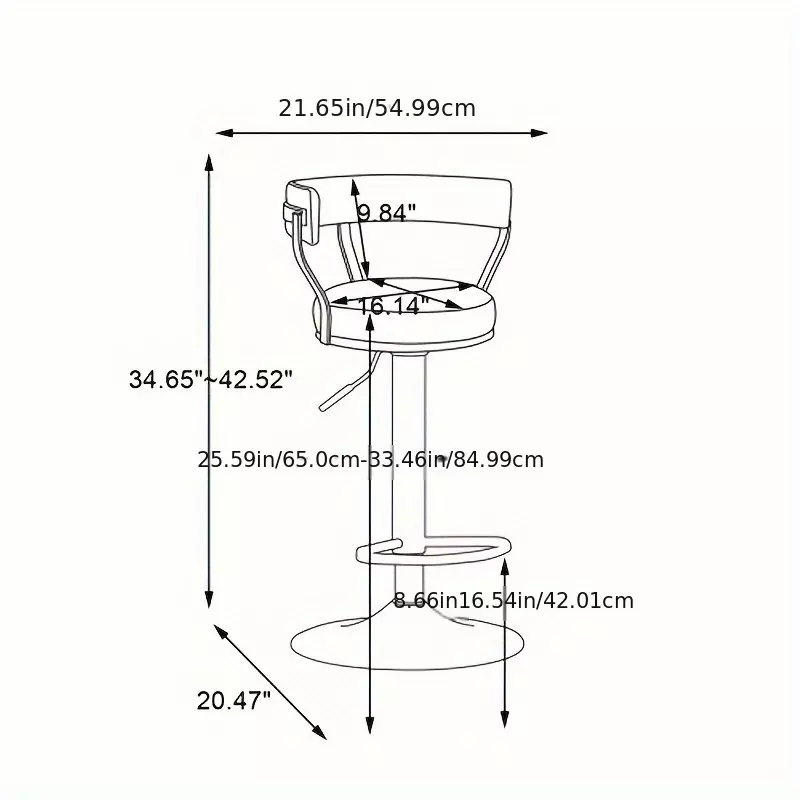 1pc PU leather round bar stool, 360 degree swivel bar stool with backrest adjustable height, suitable for kitchen island, bar, restaurant or reception desk-Gray