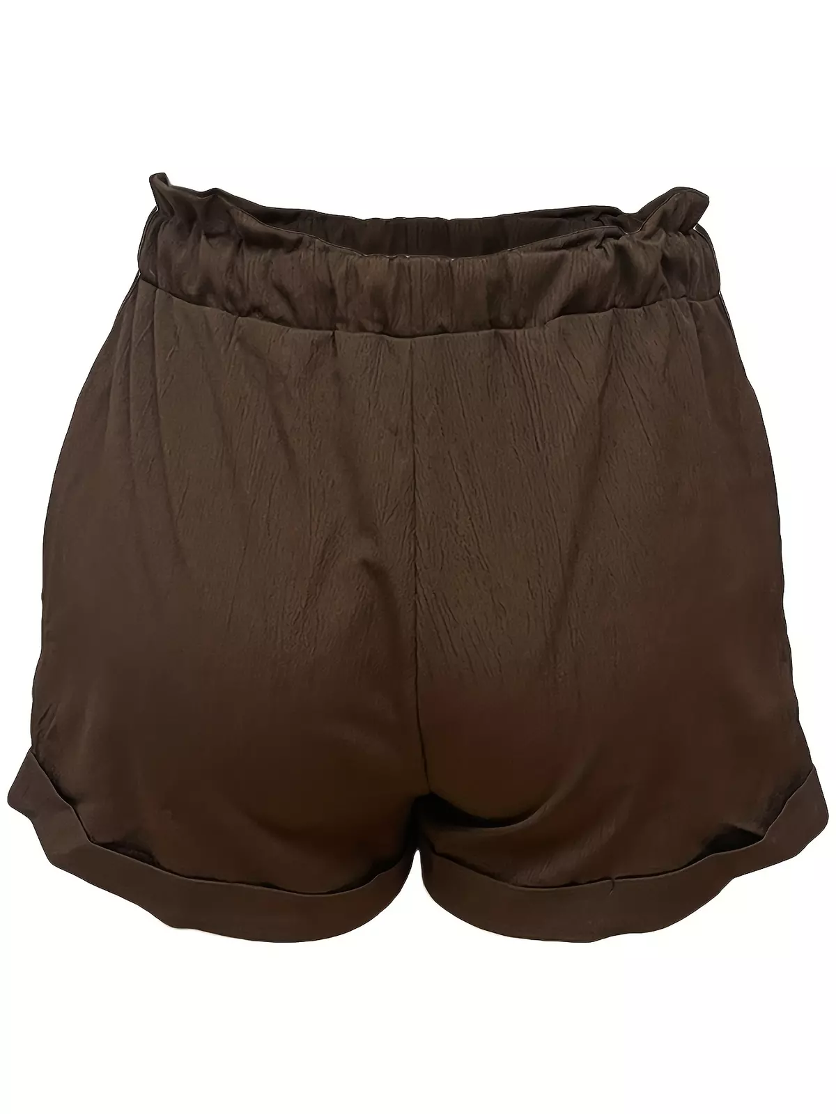 Plus Size Casual Shorts, Women's Plus Solid Elastic Drawstring High Rise Shorts With Pockets-Black