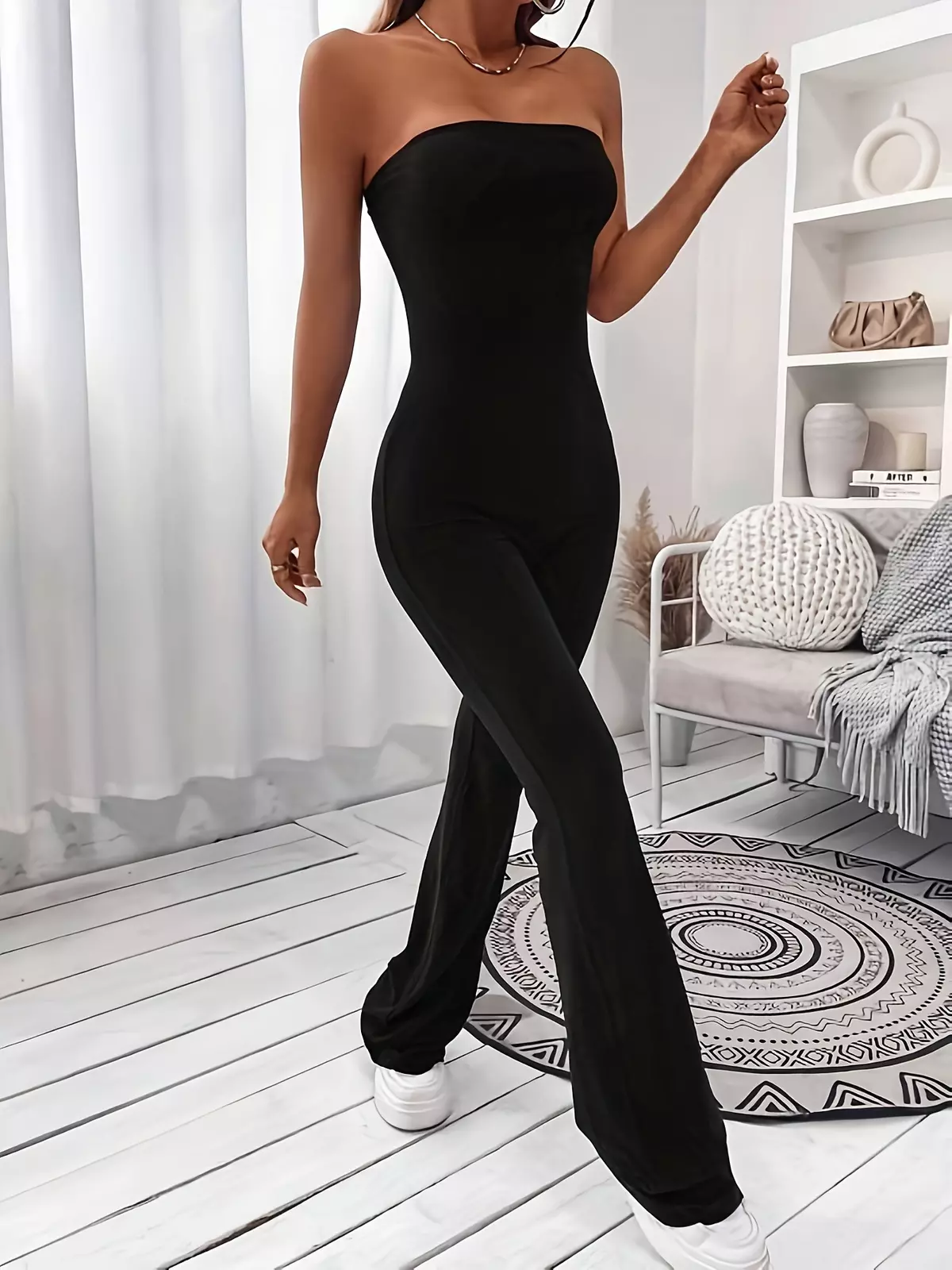Solid Color Tube Jumpsuit, Casual Sleeveless Backless Jumpsuit For Spring & Summer, Women's Clothing