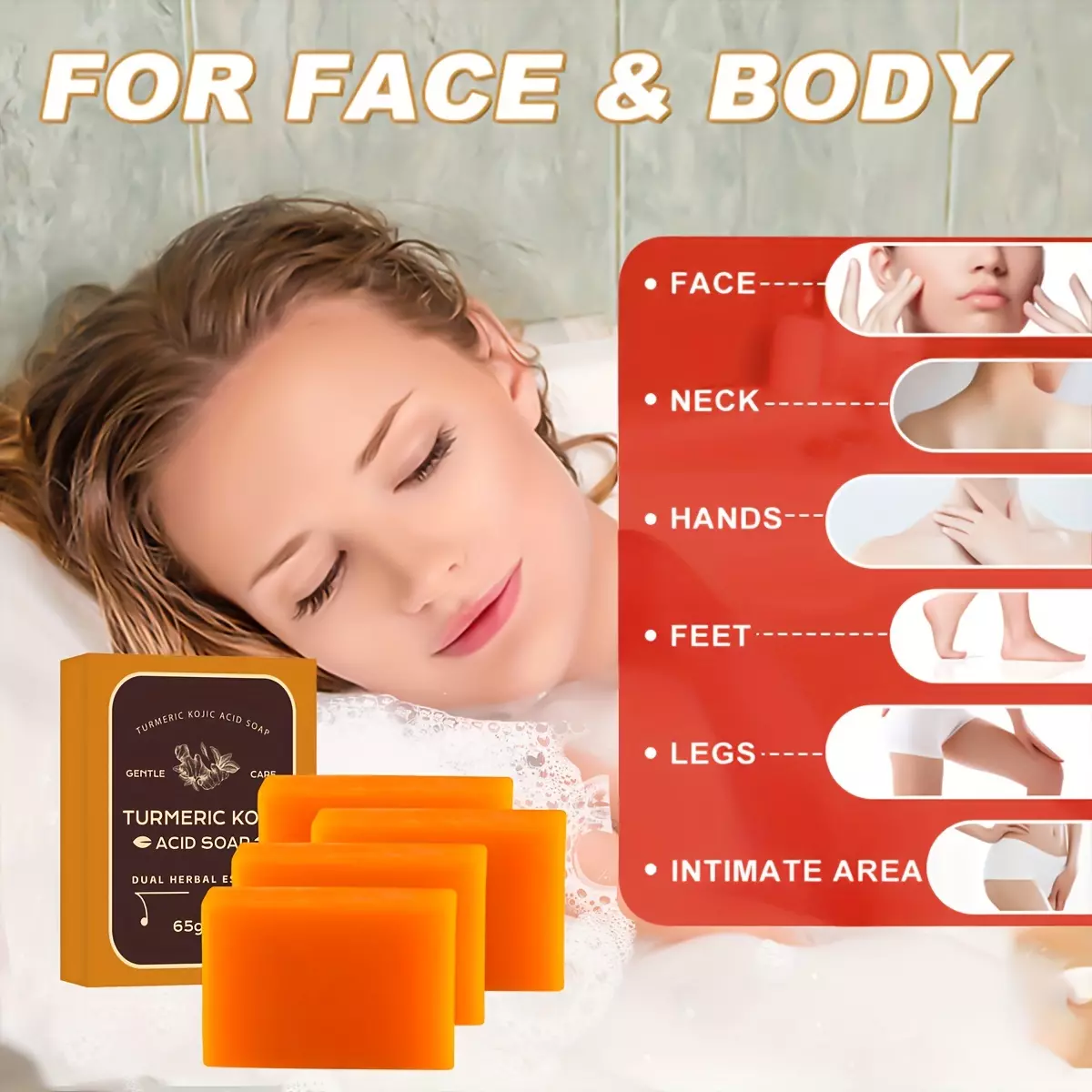 65g*4 Organic Turmeric Soap Bar, Gentle Kojic Acid Bar With Refreshing Scent for Face and Body