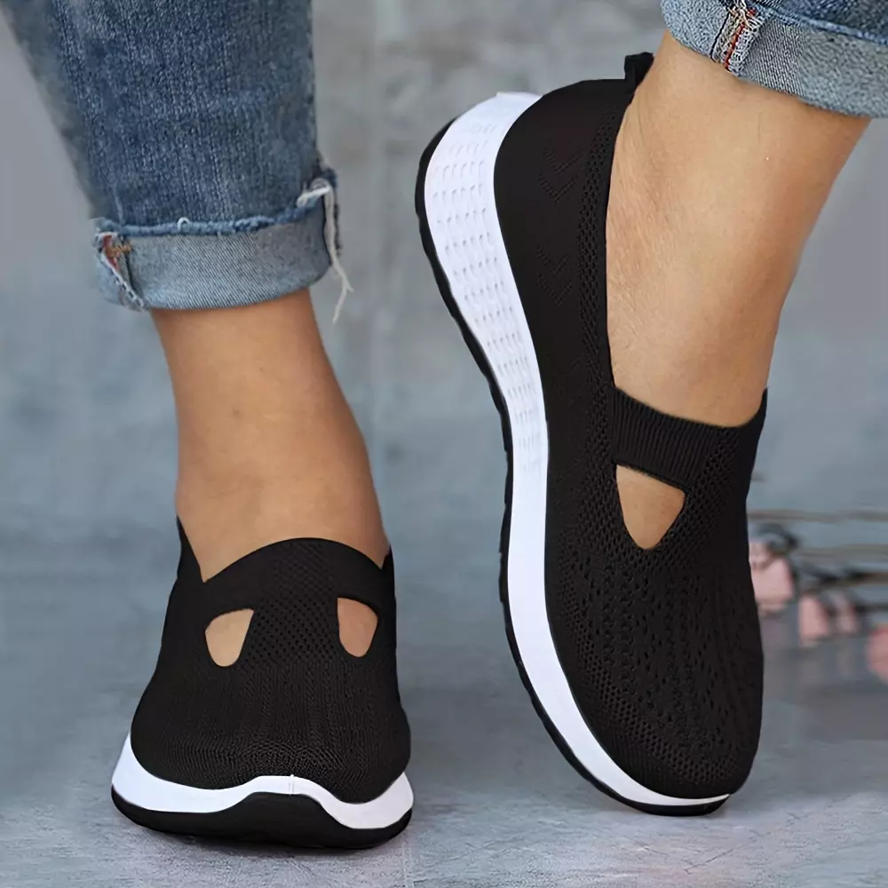 Chic Summer-Ready Slip-On Sneakers for Women: Breathable Knit, All-Season Comfort, Sleek Style-Pink Color