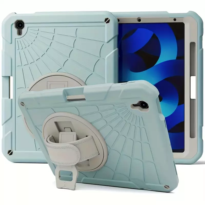 Protective Case For IPad Air 4/5 10.9-inch 2020/2022 With Screen Protector/Rotating Stand/Hand Strap/Pencil Holder Cover For IPad Air 5/4 10.9-inch-Red Blue
