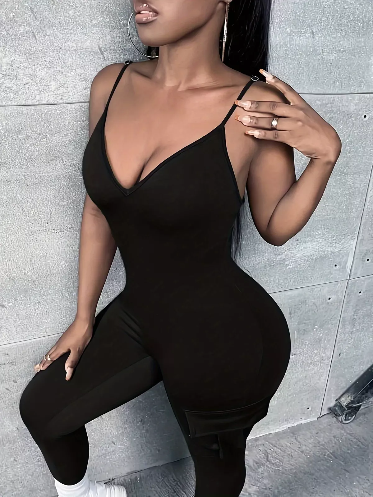 Solid V-neck Slim Cami Jumpsuit, Versatile Sleeveless Jumpsuit For Spring & Summer, Women's Clothing
