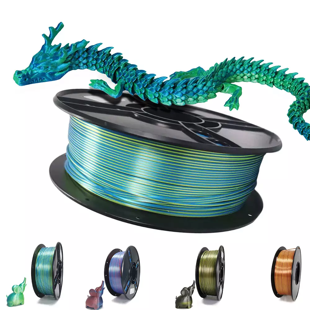 Dual Color PLA 3D Printer Filament Silk Two-tone 3D Printing Material 1.75mm 8.82oz Magic Two Colors Sublimation Duotone Filaments-Red Blue