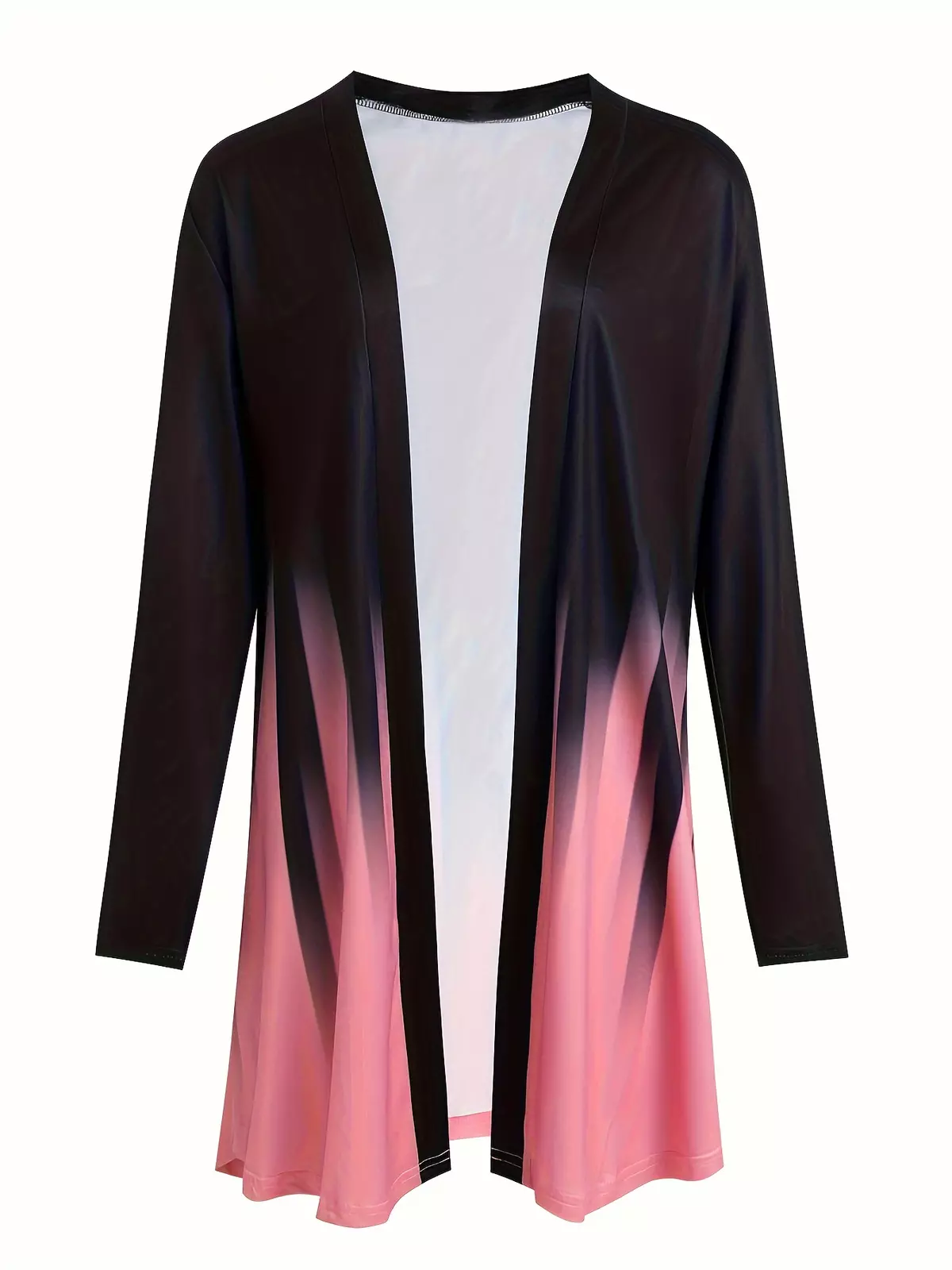 Colorblock Print Open Front Cardigan, Casual Long Sleeve Outwear For Fall & Spring, Women's Clothing-Green