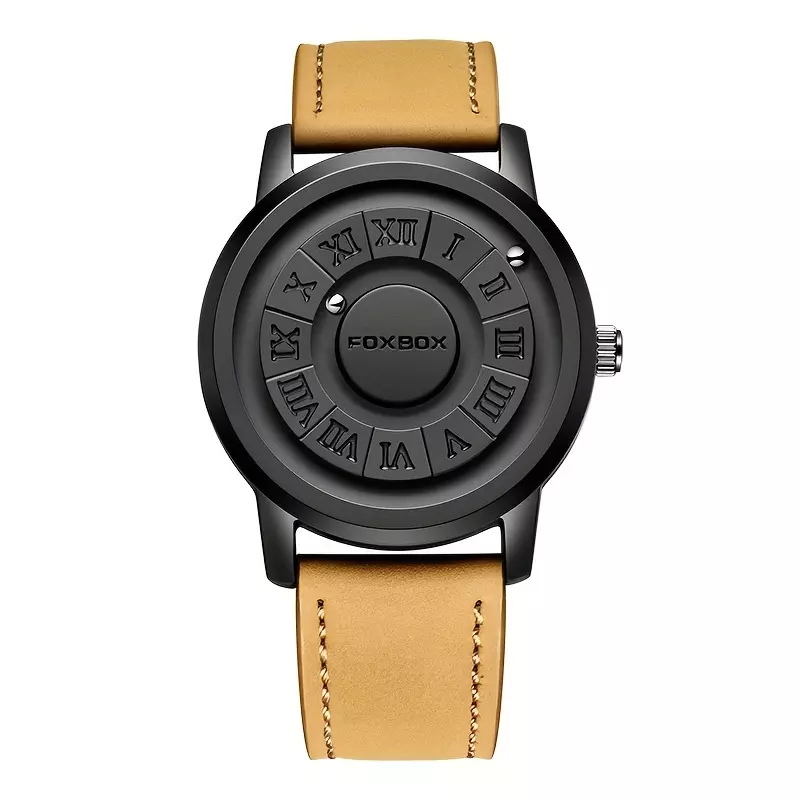 Fashion Business Men's Unique Rotating Magnetic Beads Black Classic Waterproof Wristwatch-Black