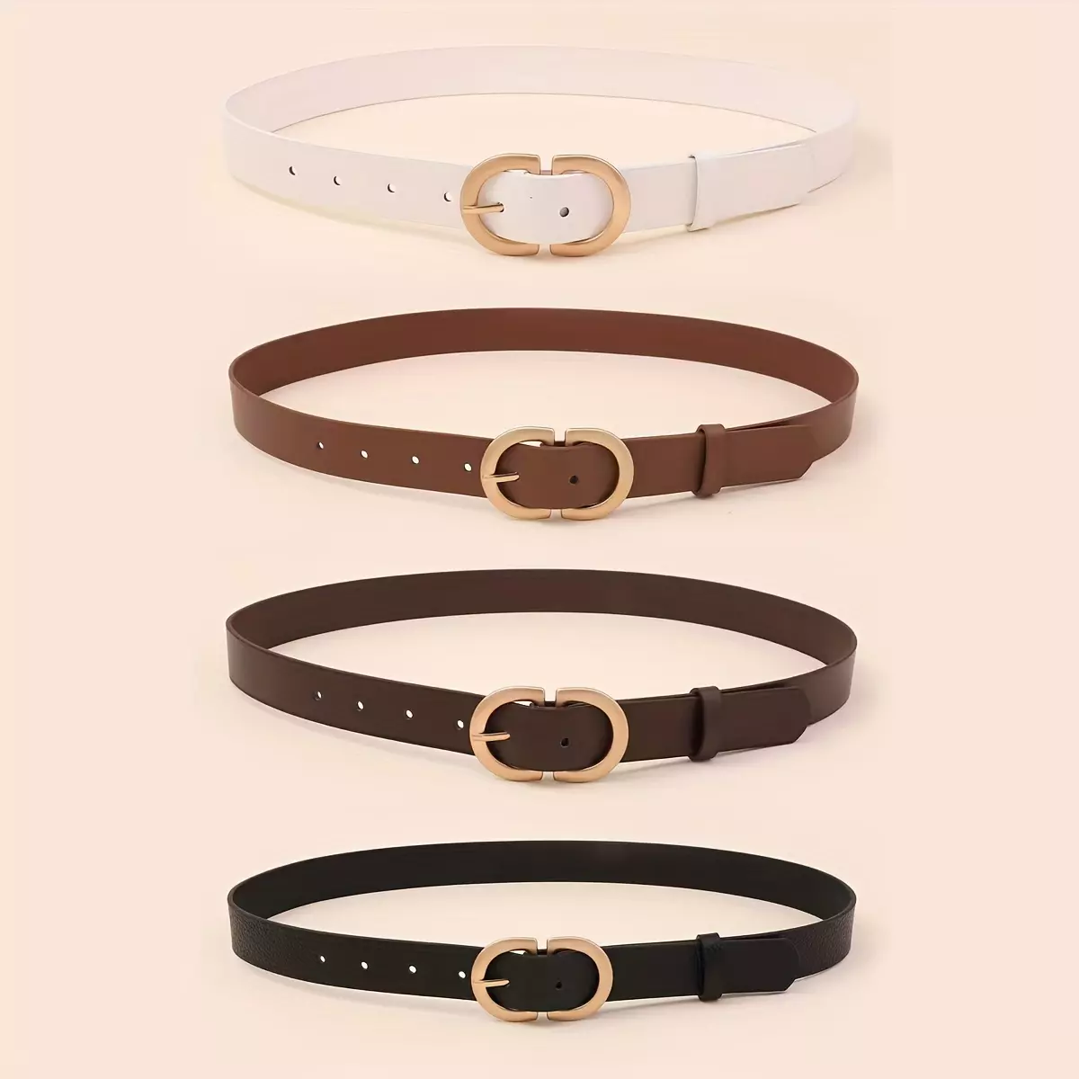 4pcs/set Double D Buckle Belts Classic Solid Color PU Leather Belt For Women Casual Jeans Pants Belts