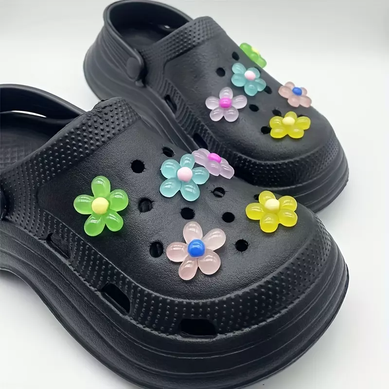 10pcs Luminous Flowers Series Shoes Charms For Crocs Clogs Sandals Decoration, Shoes DIY Accessories For Women