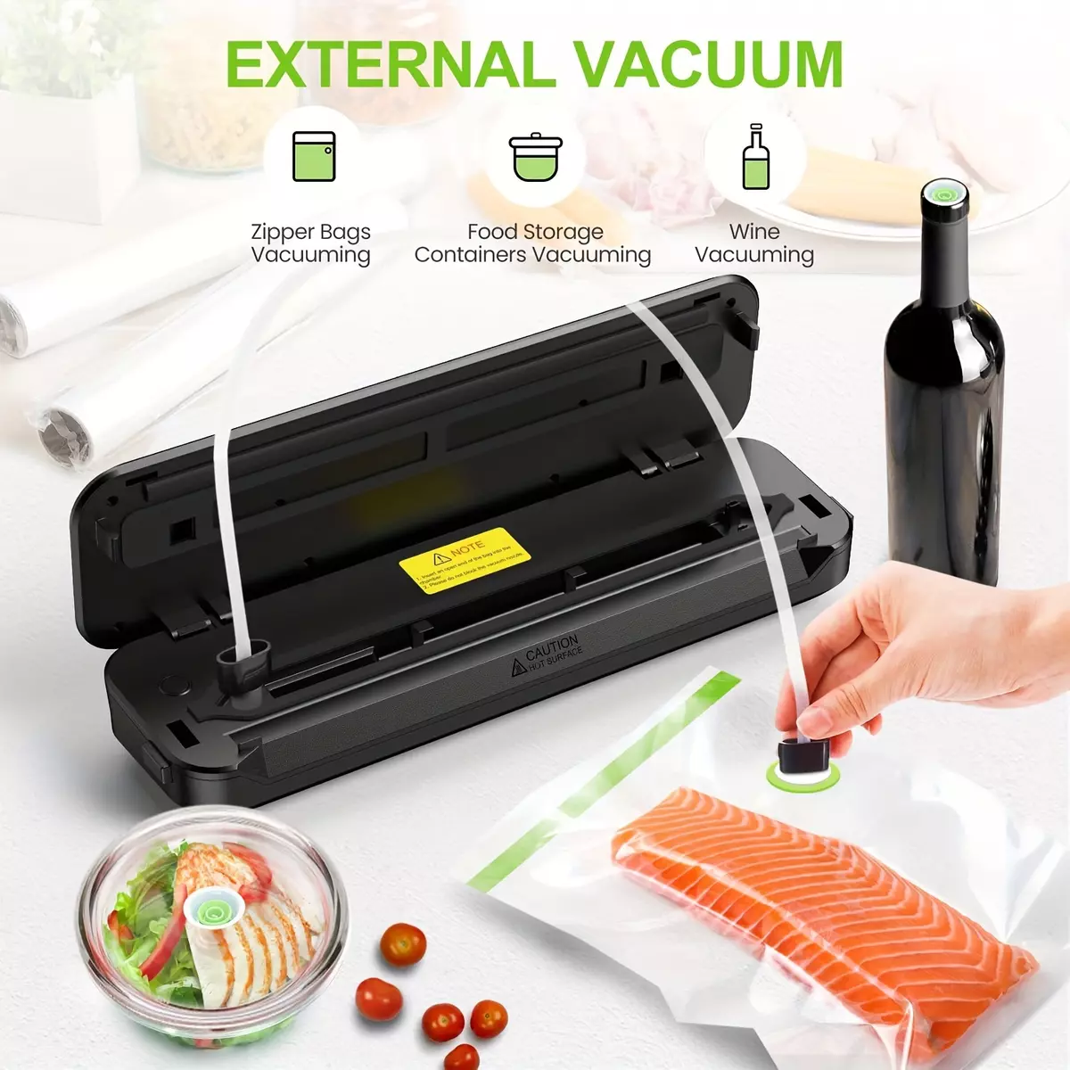 KOIOS Vacuum Sealer Machine, 90Kpa Automatic Food Sealer With Cutter, Pulse Function, Dry & Moist Modes, Compact Design, LED Indicator Lights