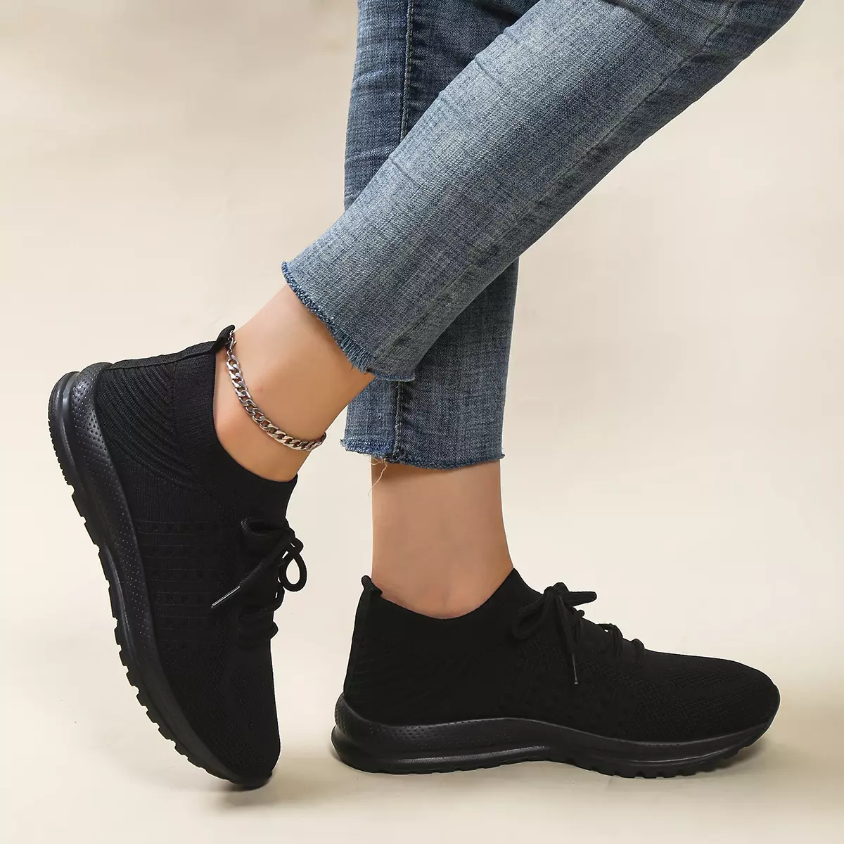 Women's Casual Sneakers, Breathable Low Top Lace-up Running Shoes-grey