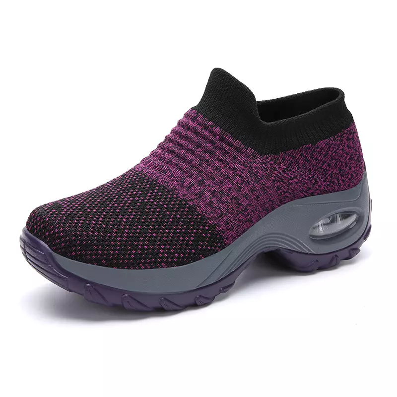 Ultra-Comfort Women's Knit Sneakers | Easy Slip-On Design, Air Cushion Support | Breathable & Stylish Low Top Shoes for Everyday Wear-Black