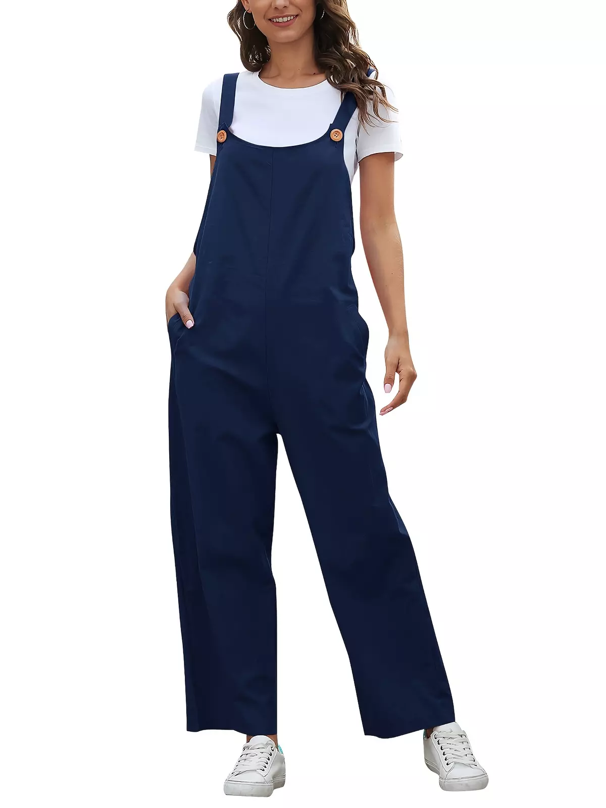 Solid Sleeveless Vintage Cami Jumpsuit, Casual Long Length Wide Leg Loose Jumpsuit, Women's Clothing-ginger-colored