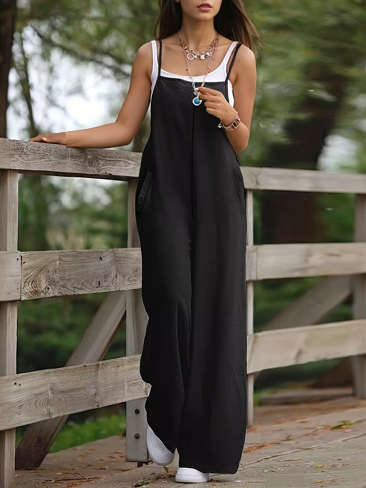 Chic Sleeveless Spaghetti Strap Jumpsuit - Relaxed Wide-Leg Fit - Versatile & Breezy for Summer Events-Blue