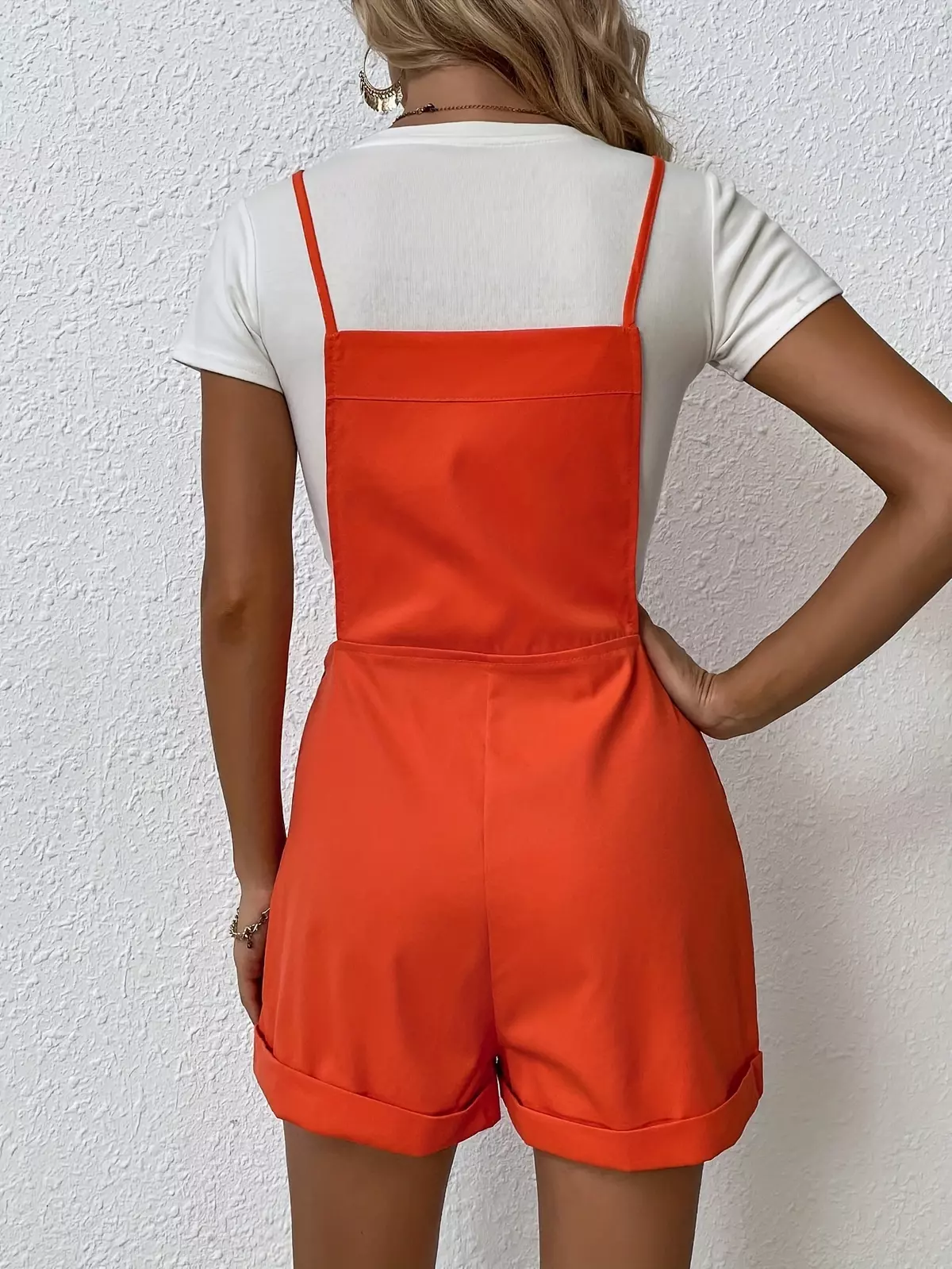 Solid Color Patch Pocket Overall Jumpsuit, Elegant Sleeveless Strappy Overall Jumpsuit For Spring & Summer, Women's Clothing
