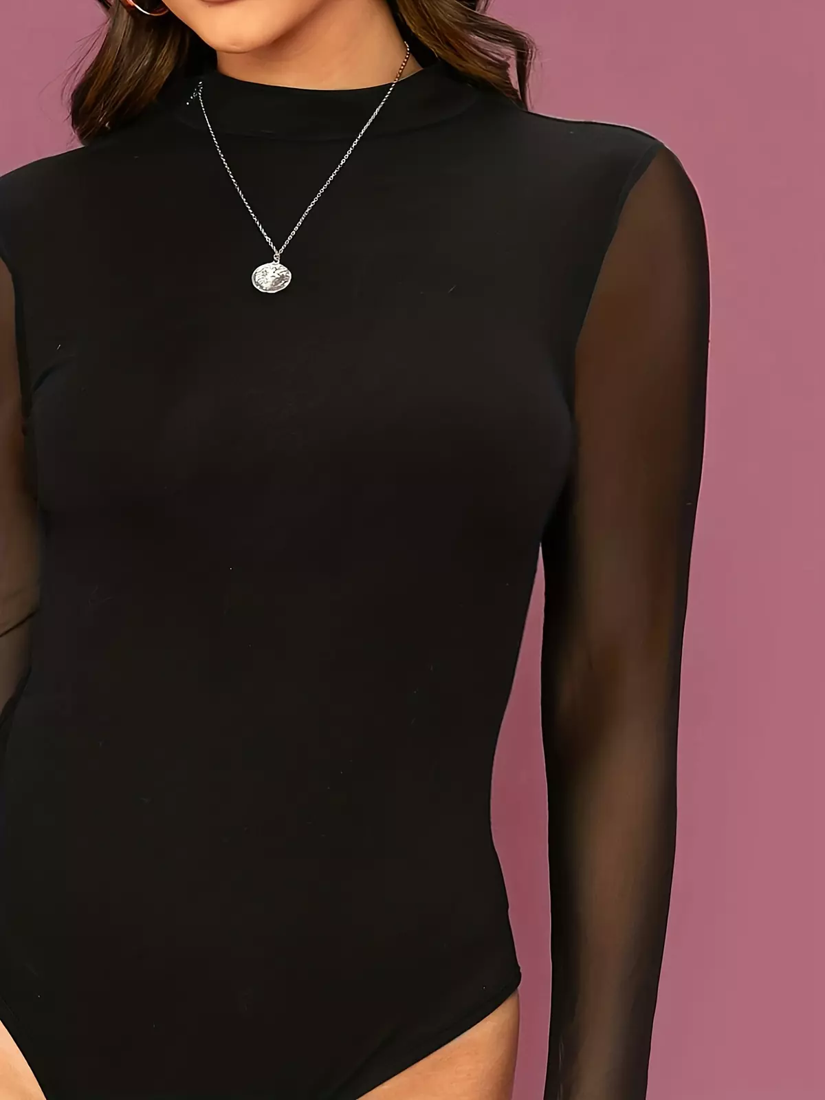 Casual Mock Neck Bodysuit, Long Sleeve One Piece Bodysuit, Women's Clothing