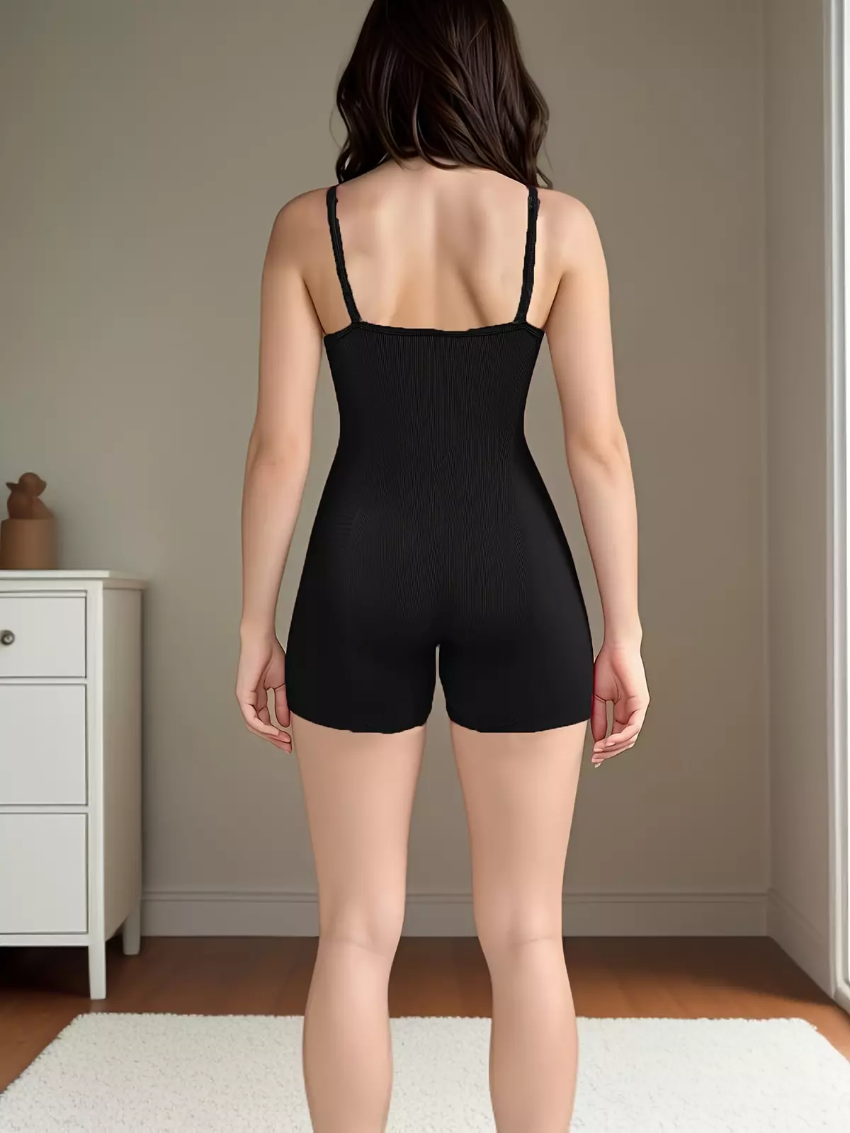 Solid Color Crew Neck Romper Jumpsuit, Y2K Backless Strap Sleeveless Slim Romper Jumpsuit, Women's Clothing-Khaki