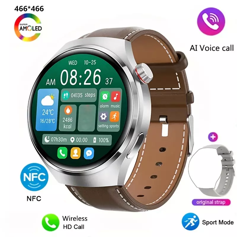 2024 New Men's Smart Watch Multi Sport Mode Outdoor Wireless Call 1.43 inch 460 * 460 HD Round Screen AMOLED Smart Watch NF-Silvery