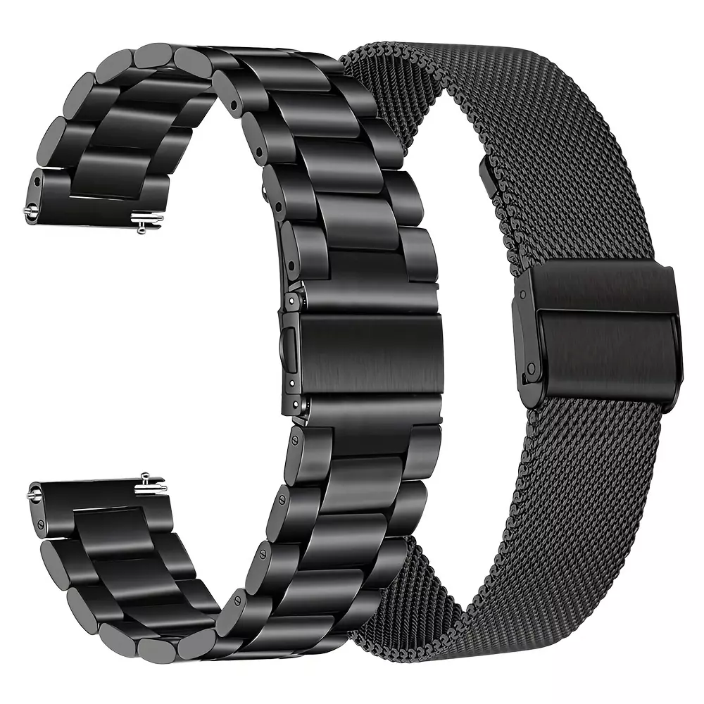 2pcs/set, 20mm/22mm Stainless Steel Band & Mesh Wristband-Silvery