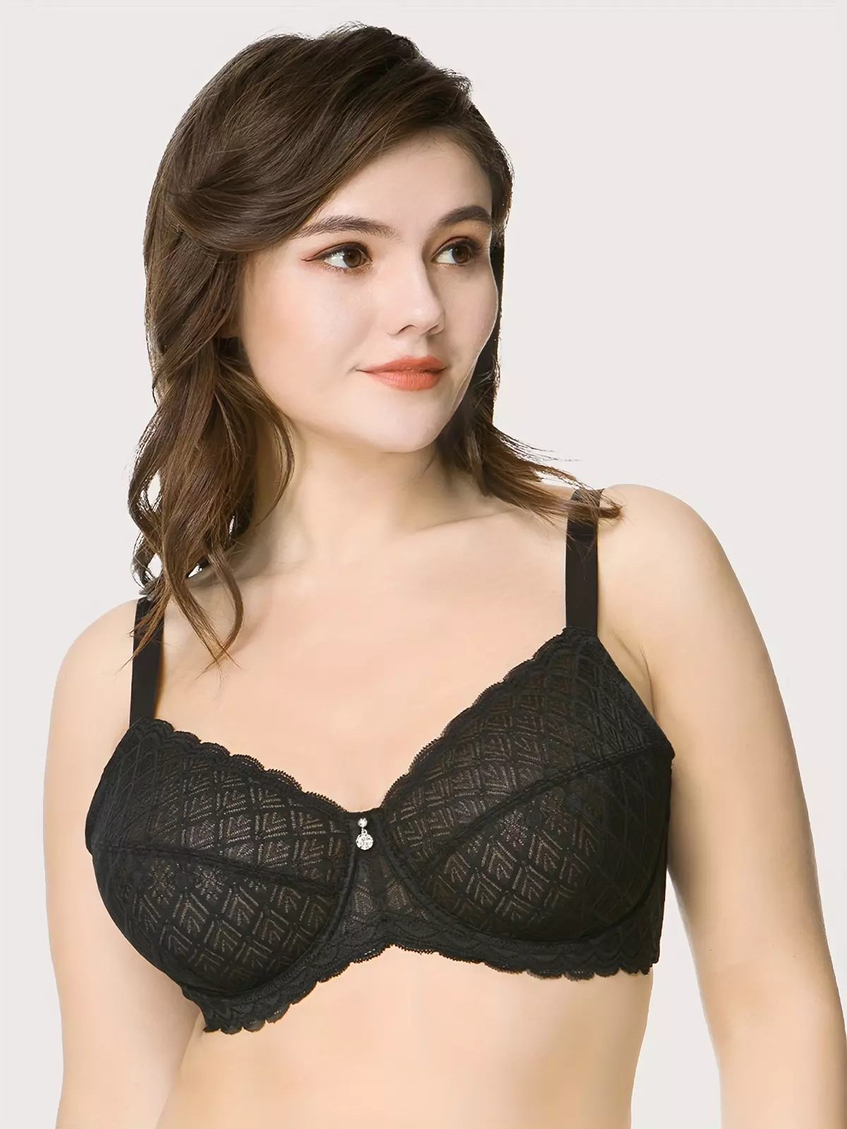 Underwire Minimizer Bra Women's Unlined Plus Size Bra Full Bust Sheer Bra Sexy Lace Unpadded Bra-Light Skin Tone
